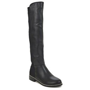 Modern Comfy Black Fashion Leather Over the Knee High Flat Boot
